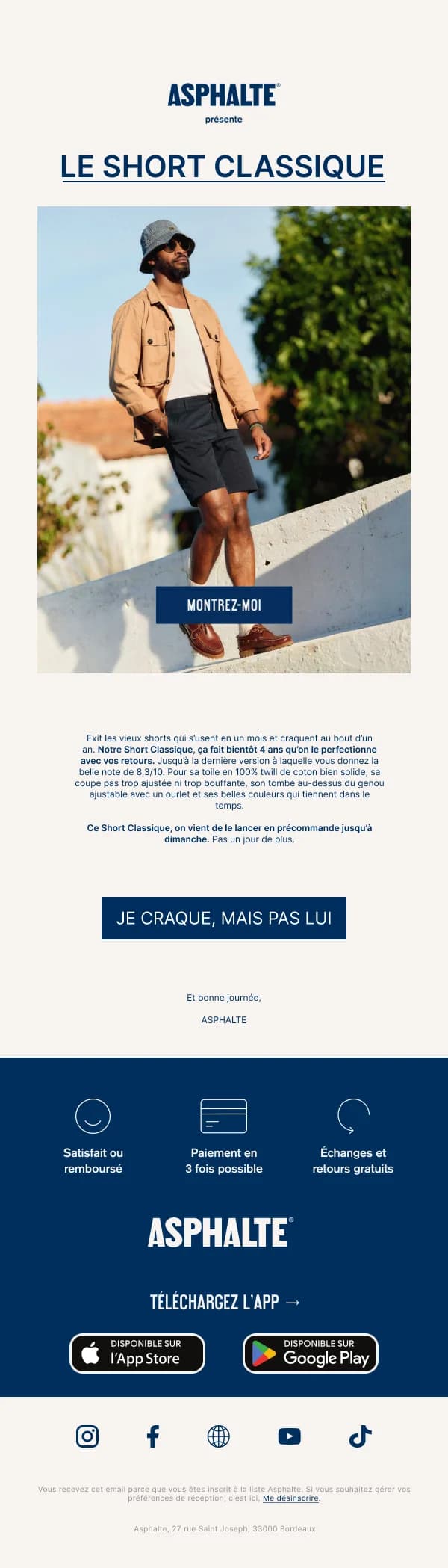 Le Short Classique — Product Launch email design preview