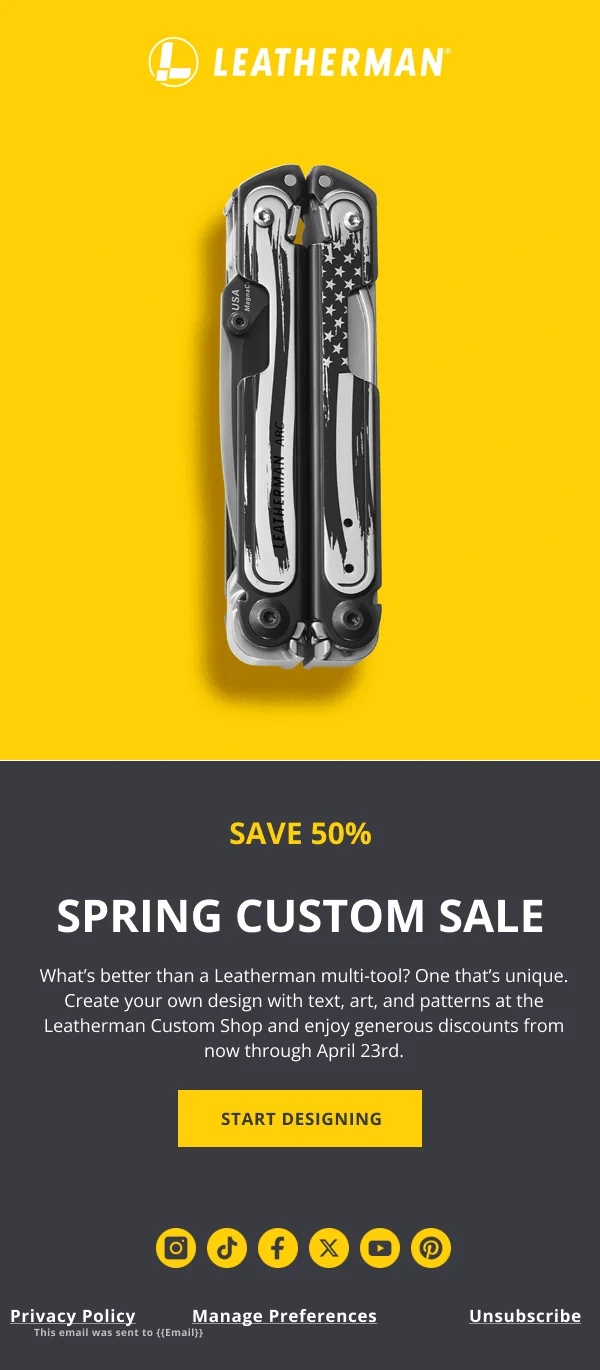 Leatherman Spring Custom Sale — Discounts & Coupons email design preview