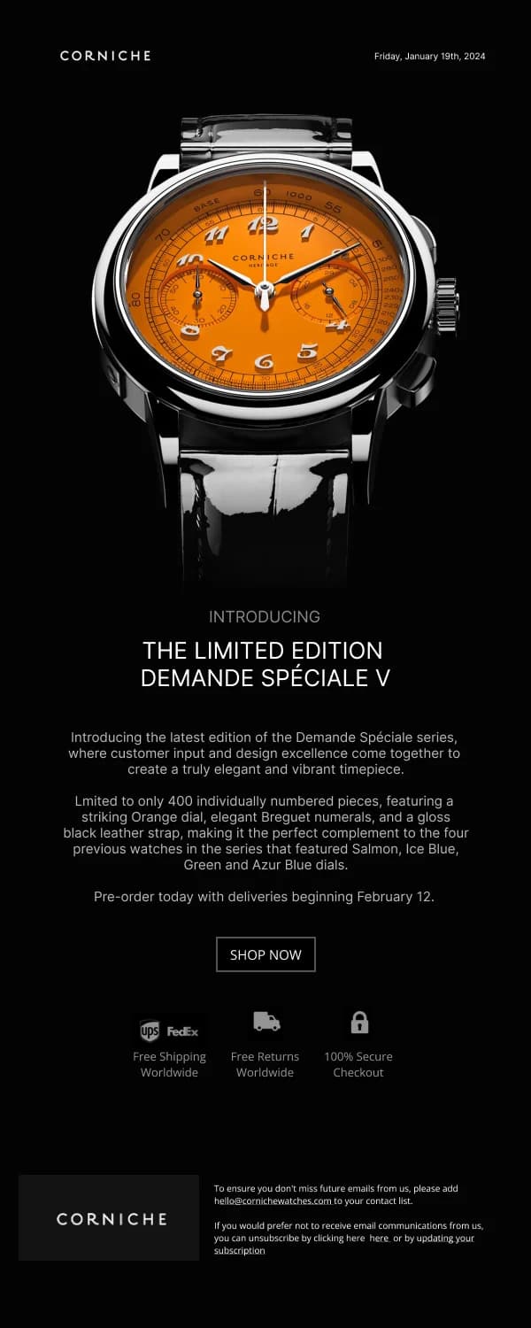 Limited Edition Demande Spéciale V — Product Launch email design preview
