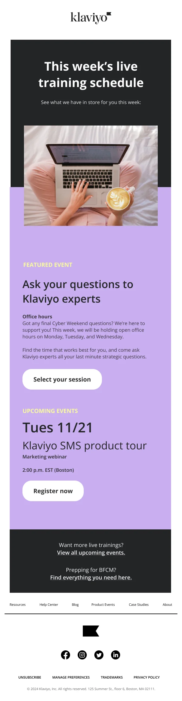 Live Training Schedule — Events & Invitations email design preview