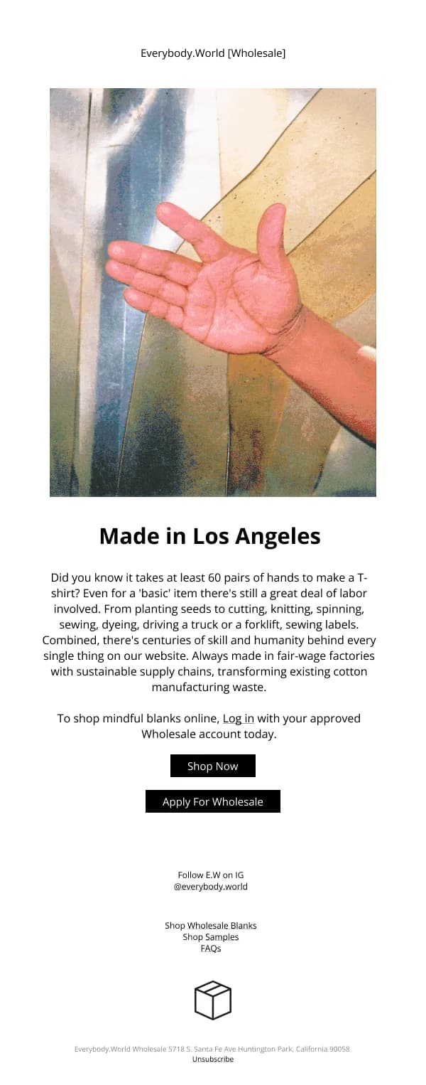 Made in Los Angeles Wholesale — Product Promotions & Updates email design preview