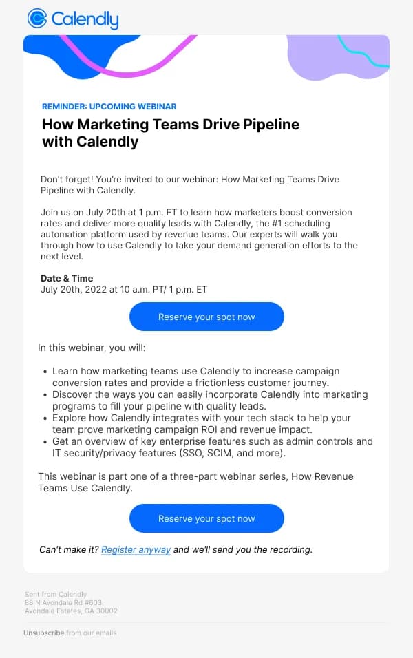 How Marketing Teams Drive Pipeline with Calendly — Webinar email design preview
