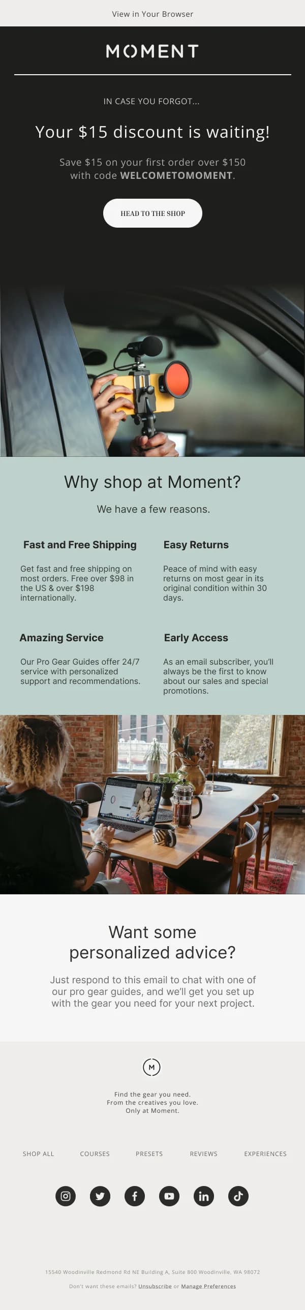Moment Welcome Discount — Discounts & Coupons email design preview