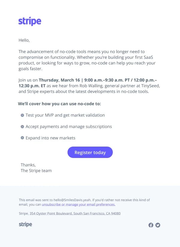 No-Code Tools Webinar — Webinar email design preview