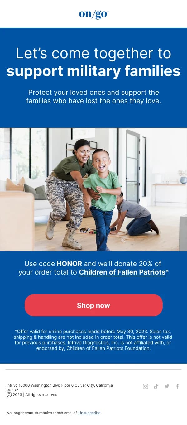 On/Go Support Military Families — Discounts & Coupons email design preview