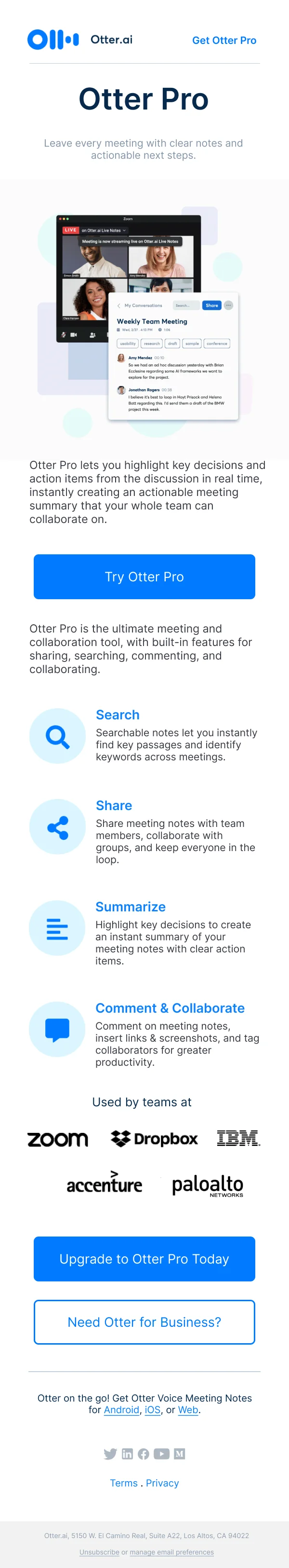 Otter Pro Upgrade — Product Promotions & Updates email design preview