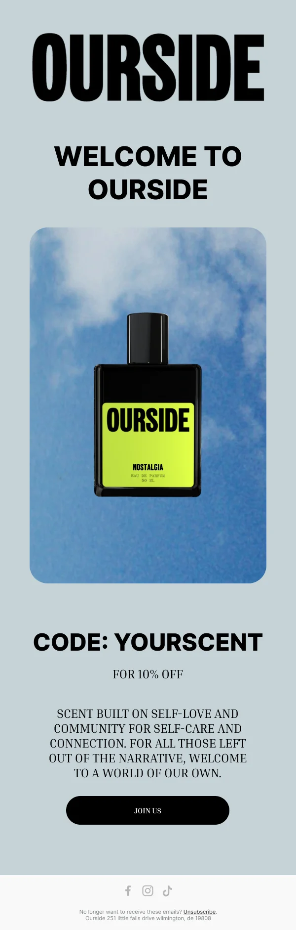 Ourside Welcome Offer — Discounts & Coupons email design preview