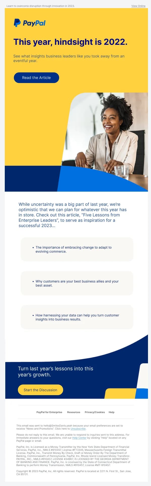 PayPal Business Insights — Product Promotions & Updates email design preview