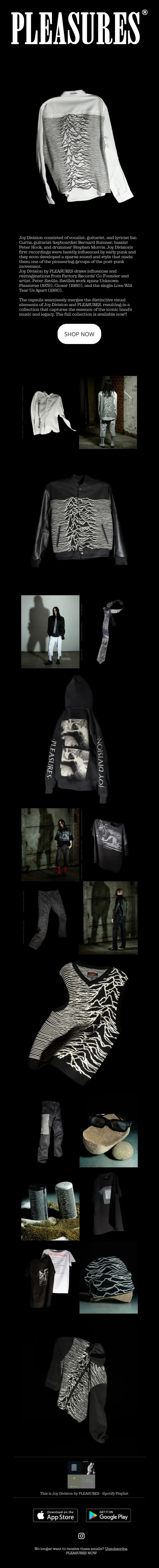 Pleasures Apparel Collection — Product Promotions & Updates email design preview
