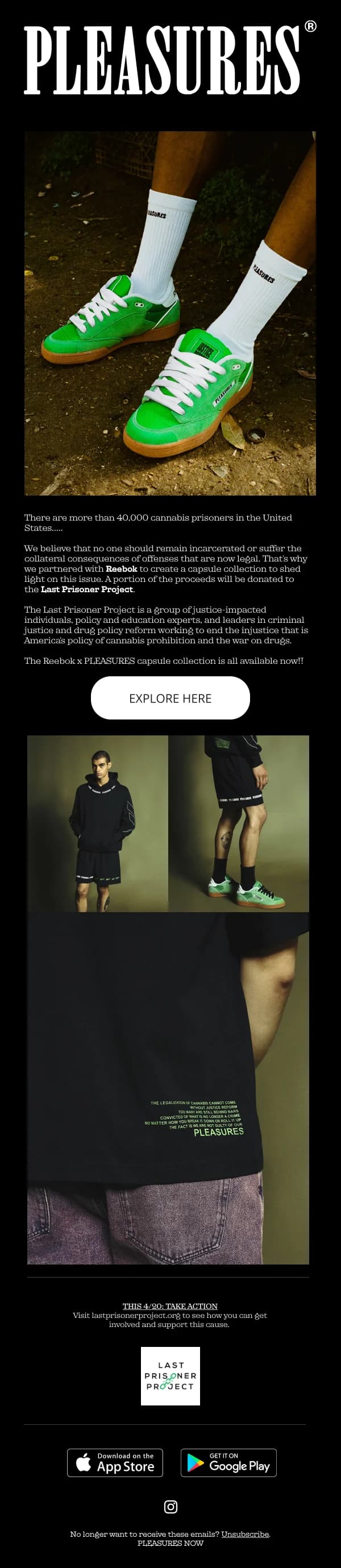Pleasures x Reebok Capsule Collection — Product Launch email design preview