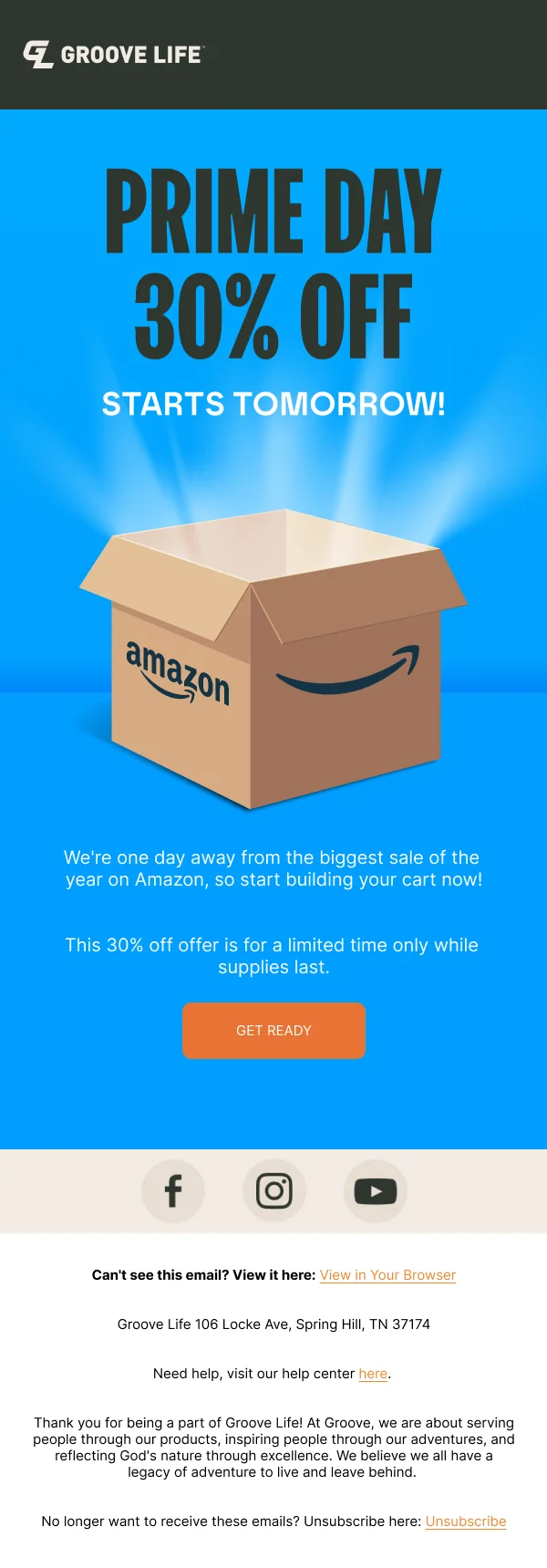 Prime Day 30% Off — Discounts & Coupons email design preview