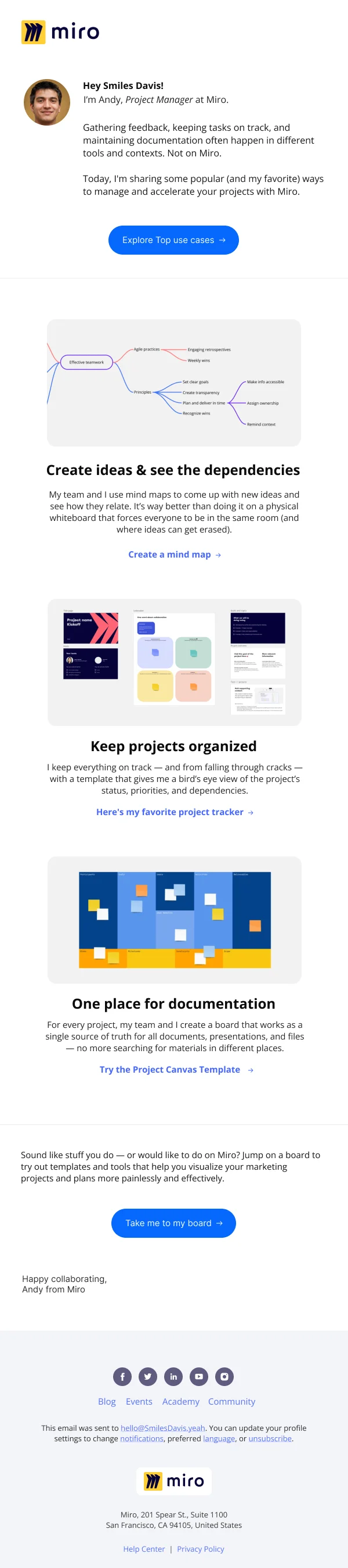 Project Management with Miro — Product Promotions & Updates email design preview