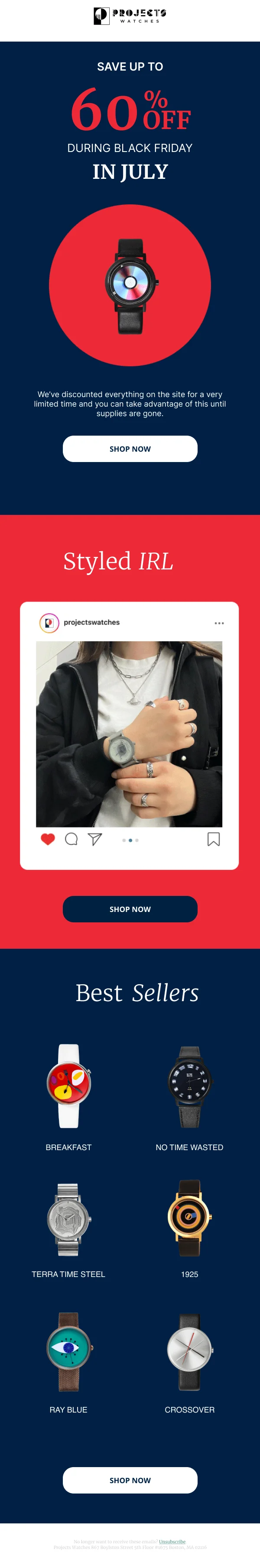 Projects Watches Black Friday in July — Discounts & Coupons email design preview
