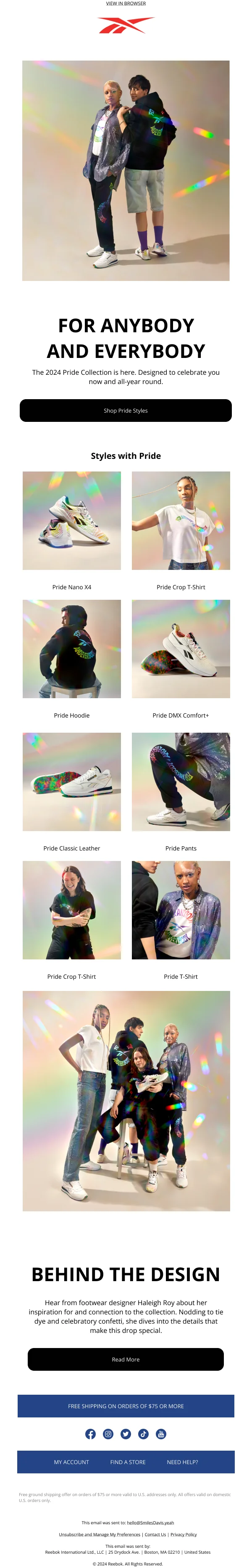 Reebok Pride Collection 2024 — Product Promotions & Updates email design preview