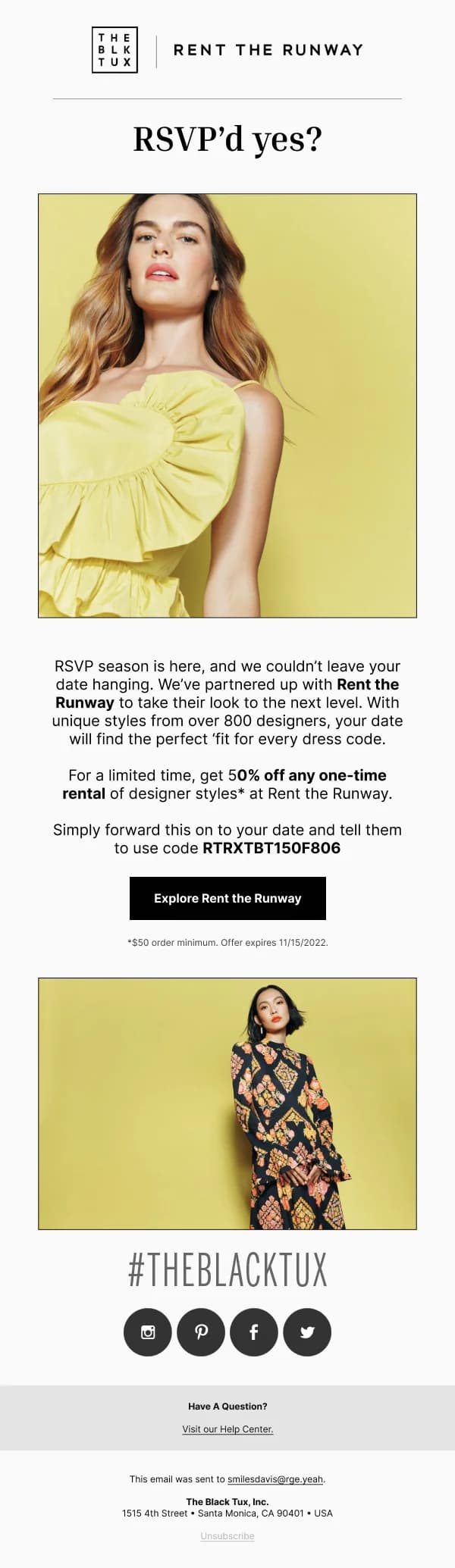 Rent the Runway RSVP Season Discount — Discounts & Coupons email design preview
