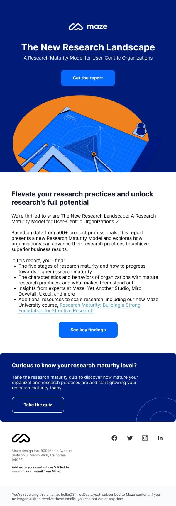 Research Maturity Model — Product Promotions & Updates email design preview