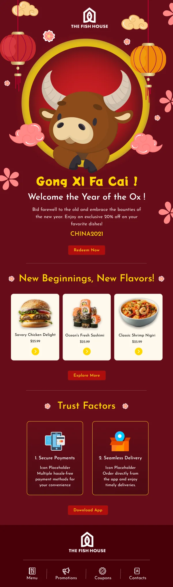 Chinese New Year Restaurant HTML Email Template
