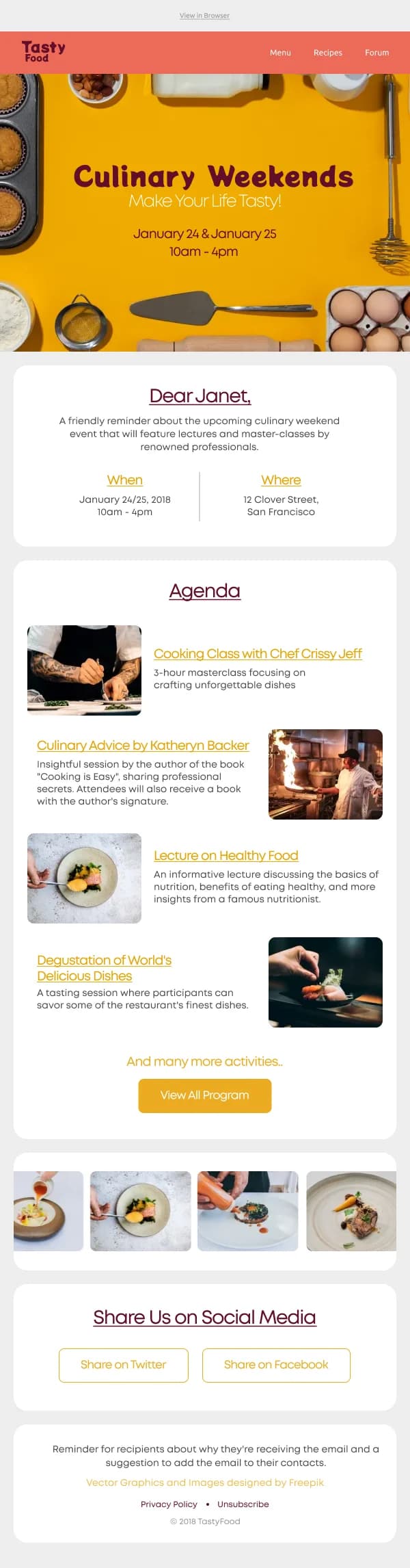 Restaurant-Culinary Weekends Classes — Activation & Retention email design preview