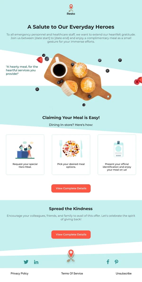 Heroes Appreciation Restaurant HTML Email Template