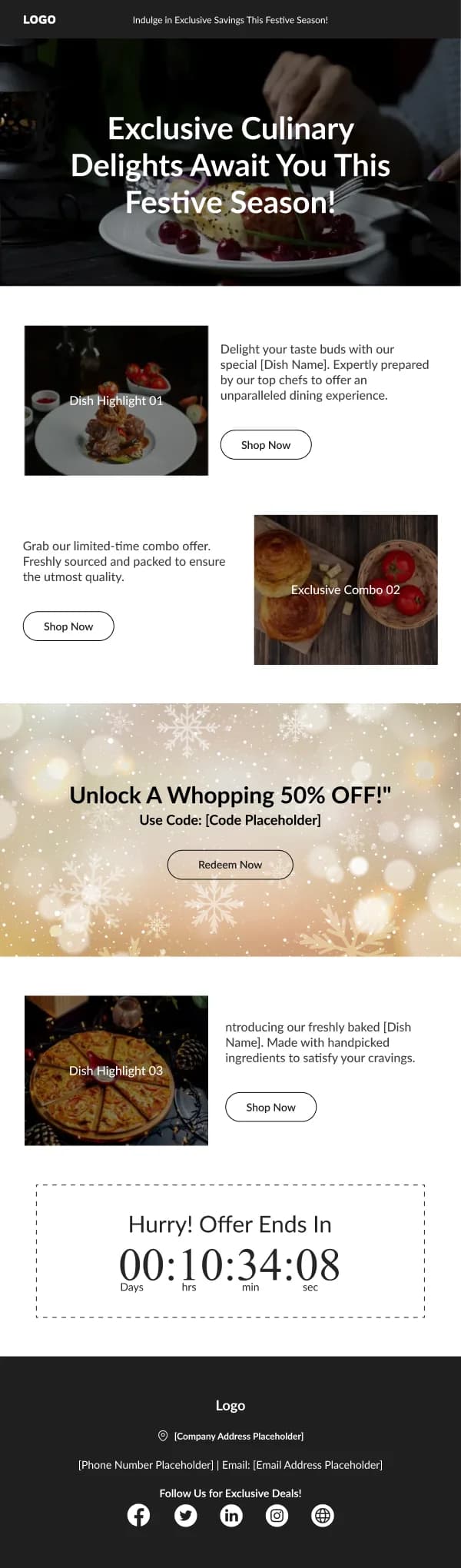 Restaurant-Exclusive Culinery Delights — Cyber Monday email design preview