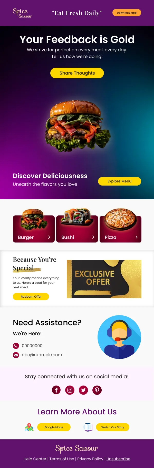 Restaurant Feedback — Discounts & Coupons email design preview