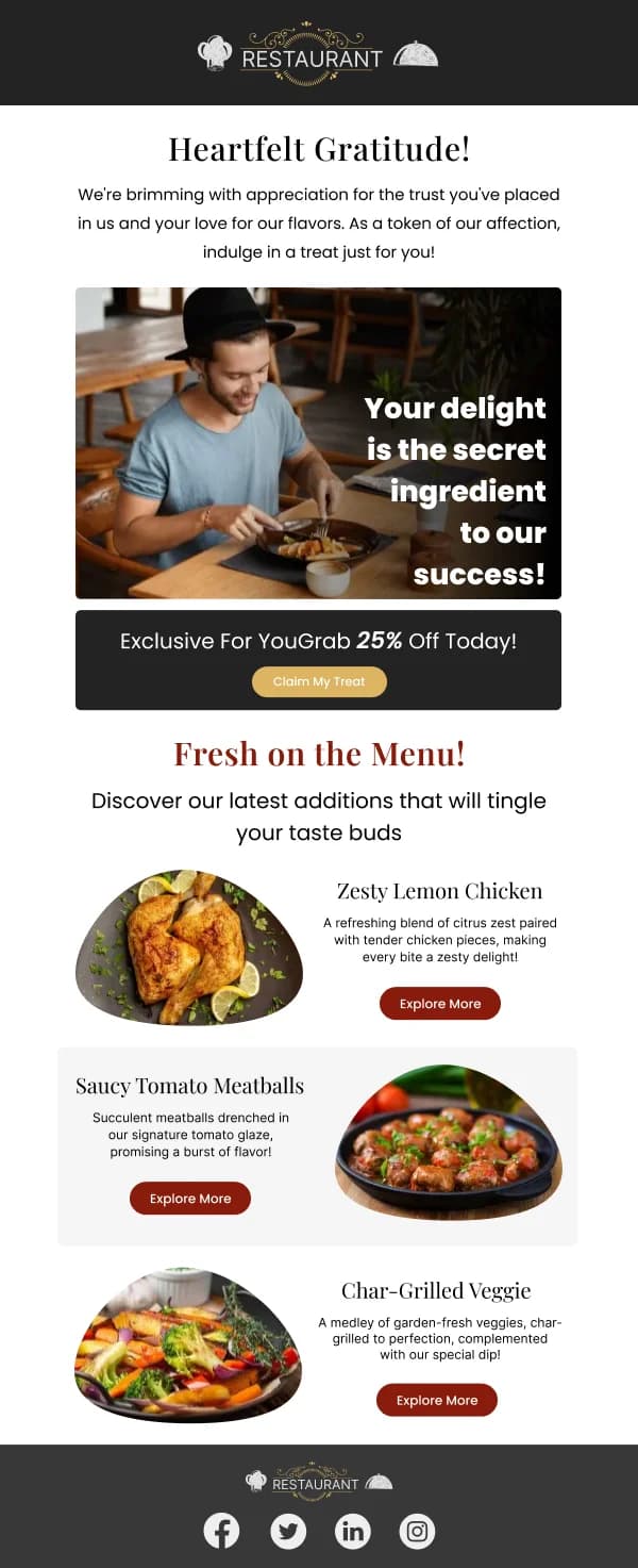 Restaurant-Heartfelt Gratitude — Thank You email design preview
