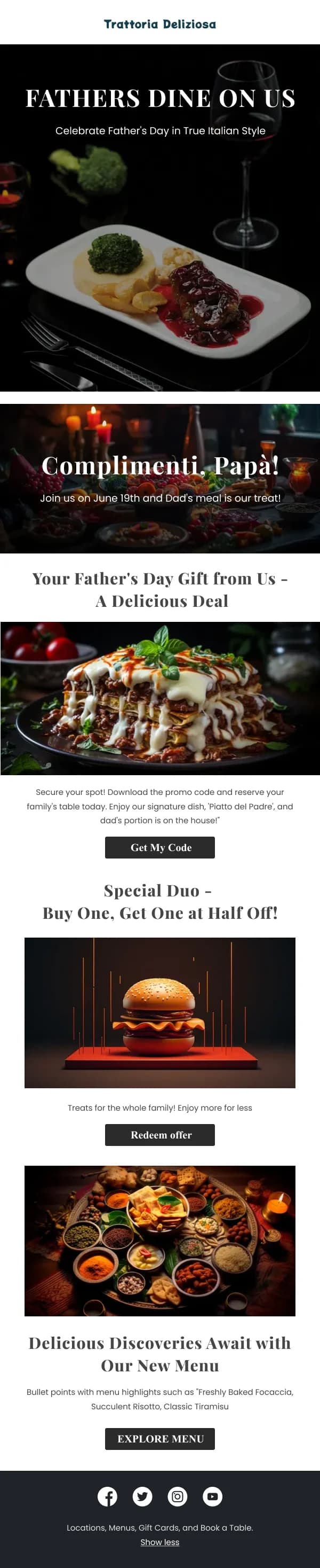 Restaurant-Italian Style Dinner — Fathers Day email design preview