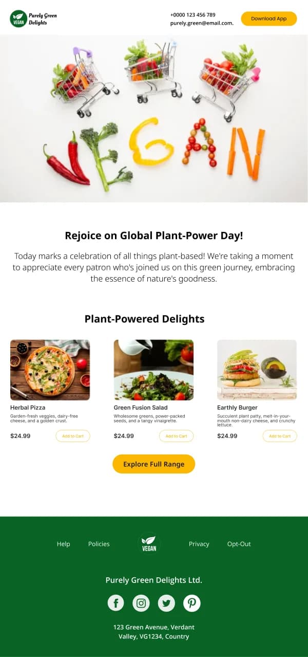 Restaurant-Plant Powered Delights — Reminders email design preview
