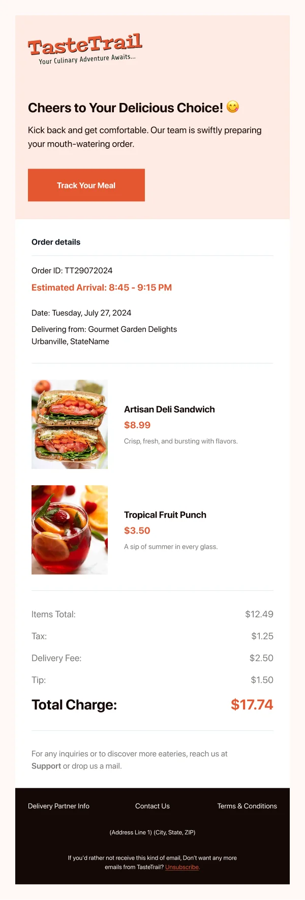 Local Eatery Order En Route HTML Email Template