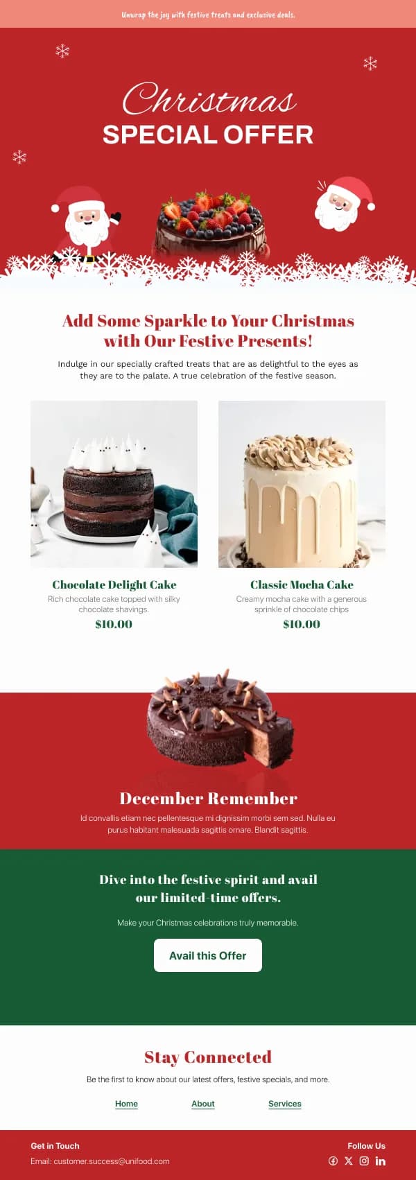 Restaurant-Special Offers On Cakes — Christmas email design preview