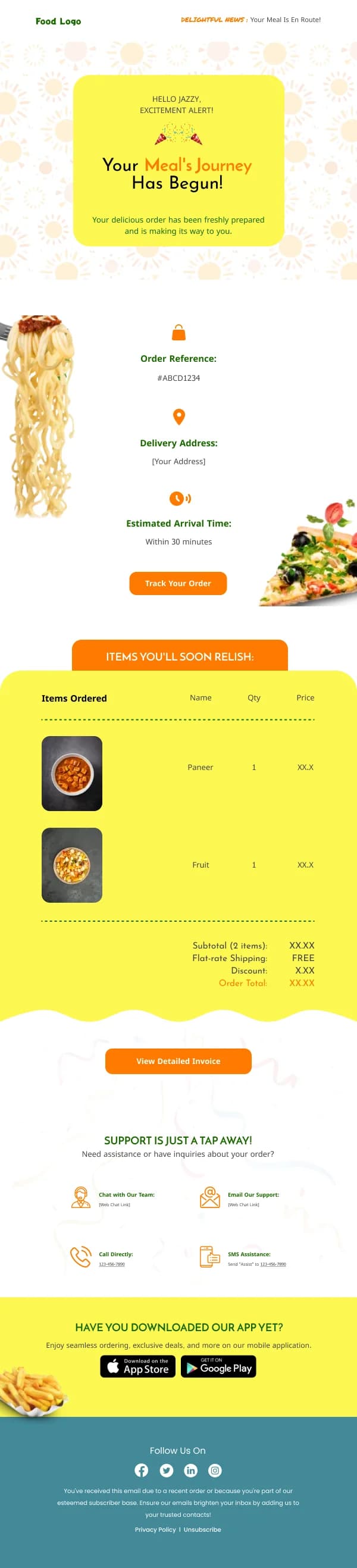 Restaurant-Your Meal Is En Route — Order Confirmation email design preview