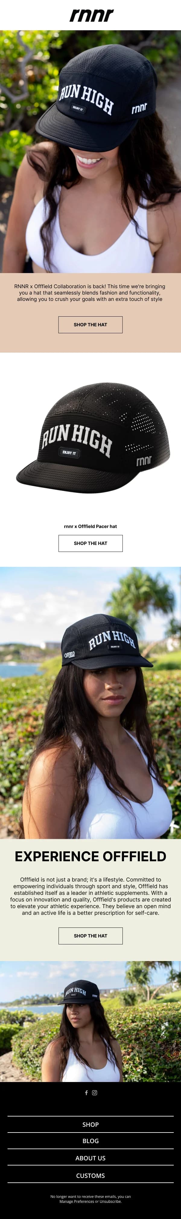 rnnr Offfield Pacer Hat — Product Launch email design preview