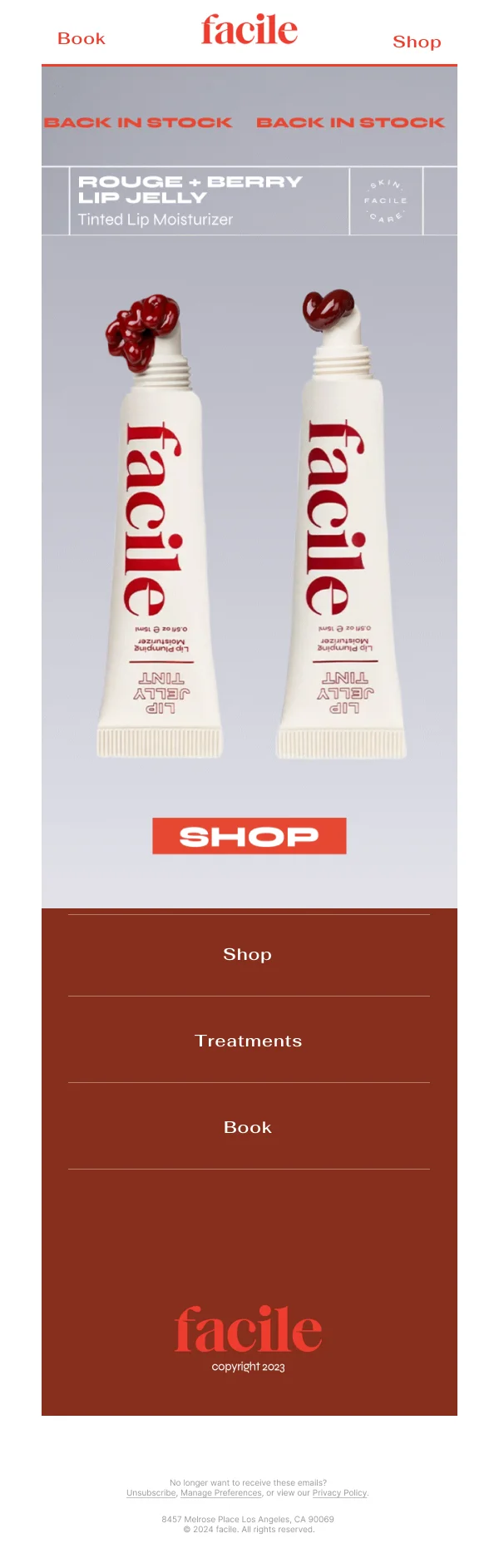 Rouge + Berry Lip Jelly Back in Stock — Product Promotions & Updates email design preview