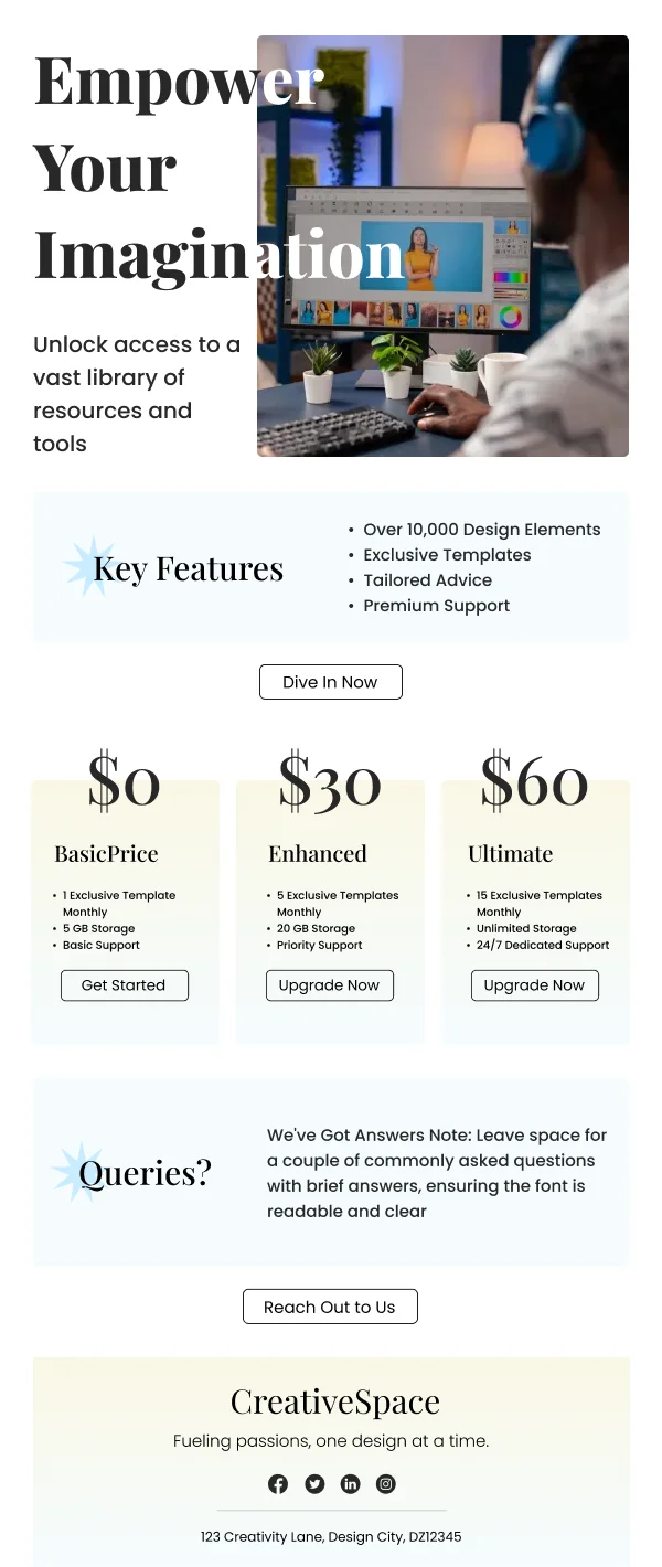 Design Library Pricing Plans SaaS HTML Email Template