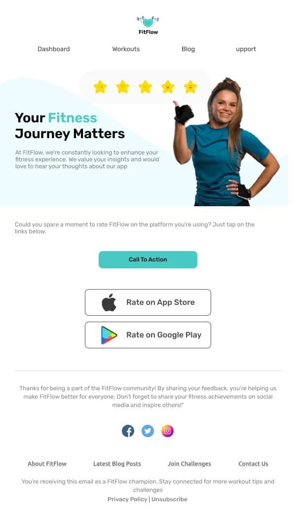 SaaS-Fitness App Review — Survey & Feedback email design preview