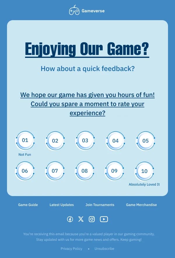 Gaming Experience Feedback HTML Email Template