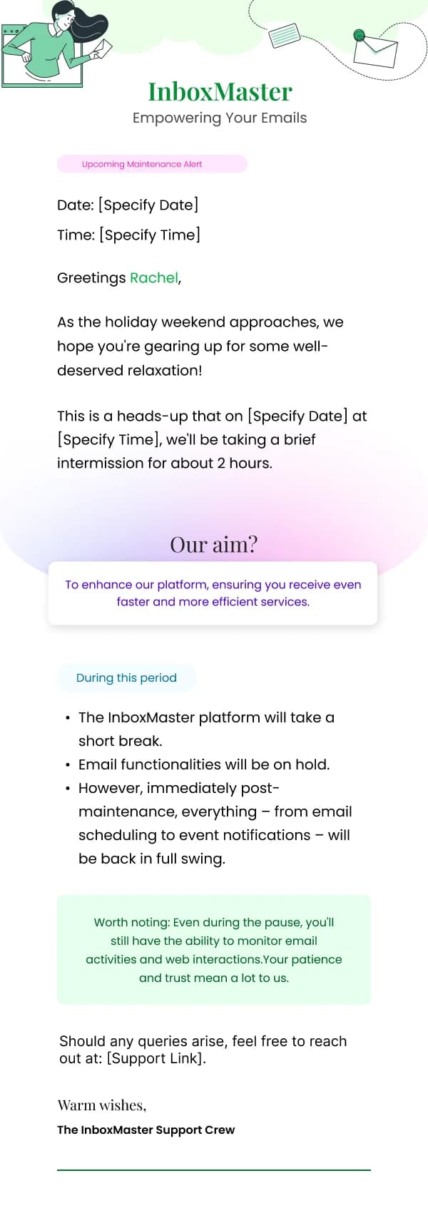 SaaS-Platform Maintenance Break — Notifications & Acknowledgement email design preview