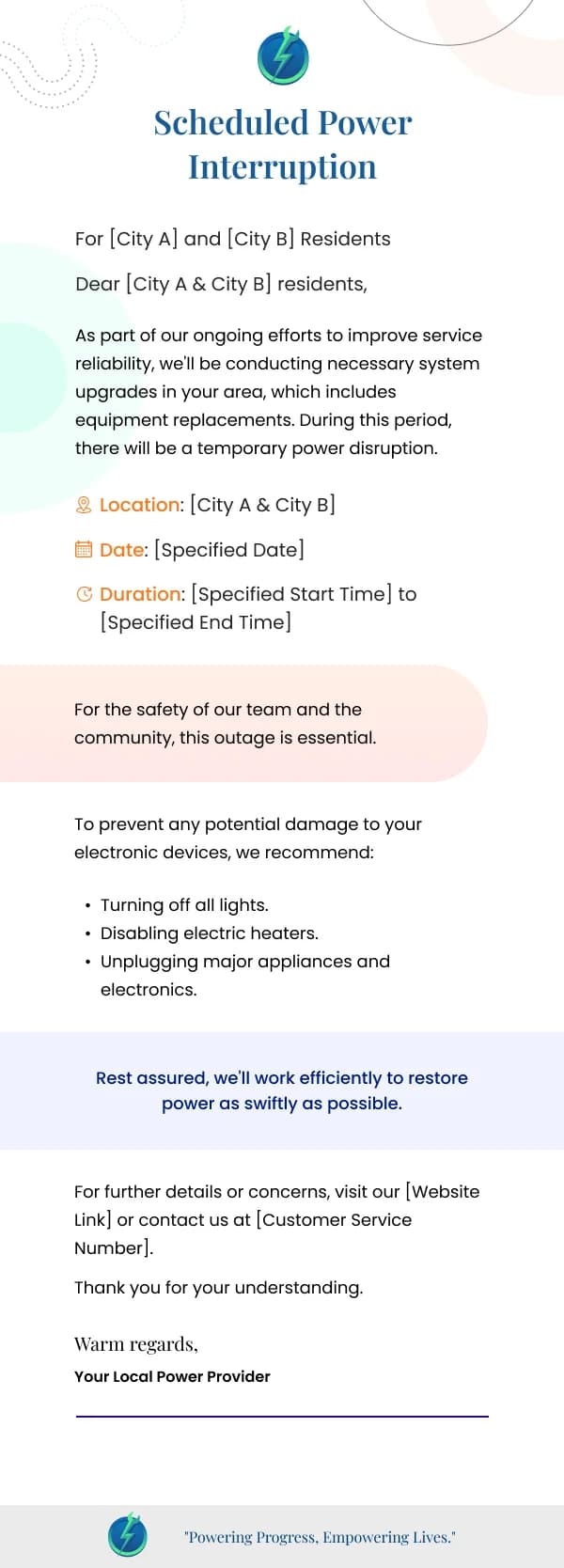 SaaS-Scheduled Power Interruption — Notifications & Acknowledgement email design preview