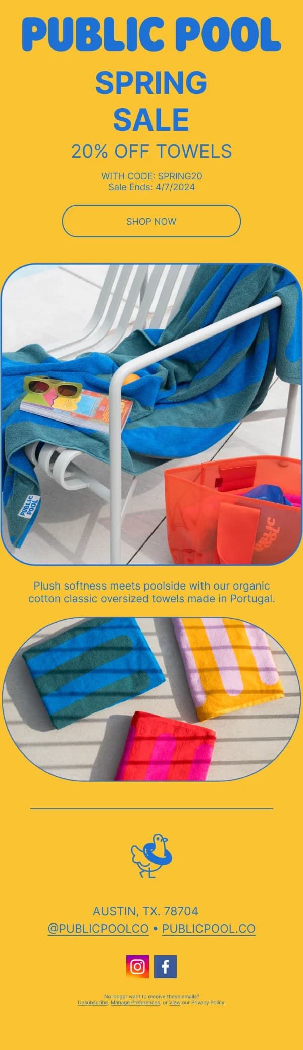 Spring Sale 20% Off Towels — Discounts & Coupons email design preview