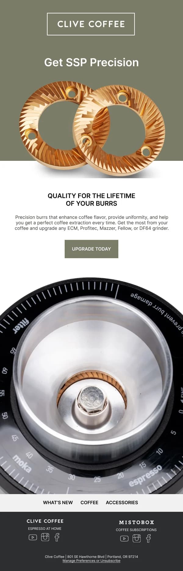 Get SSP Precision Burrs — Product Promotions & Updates email design preview