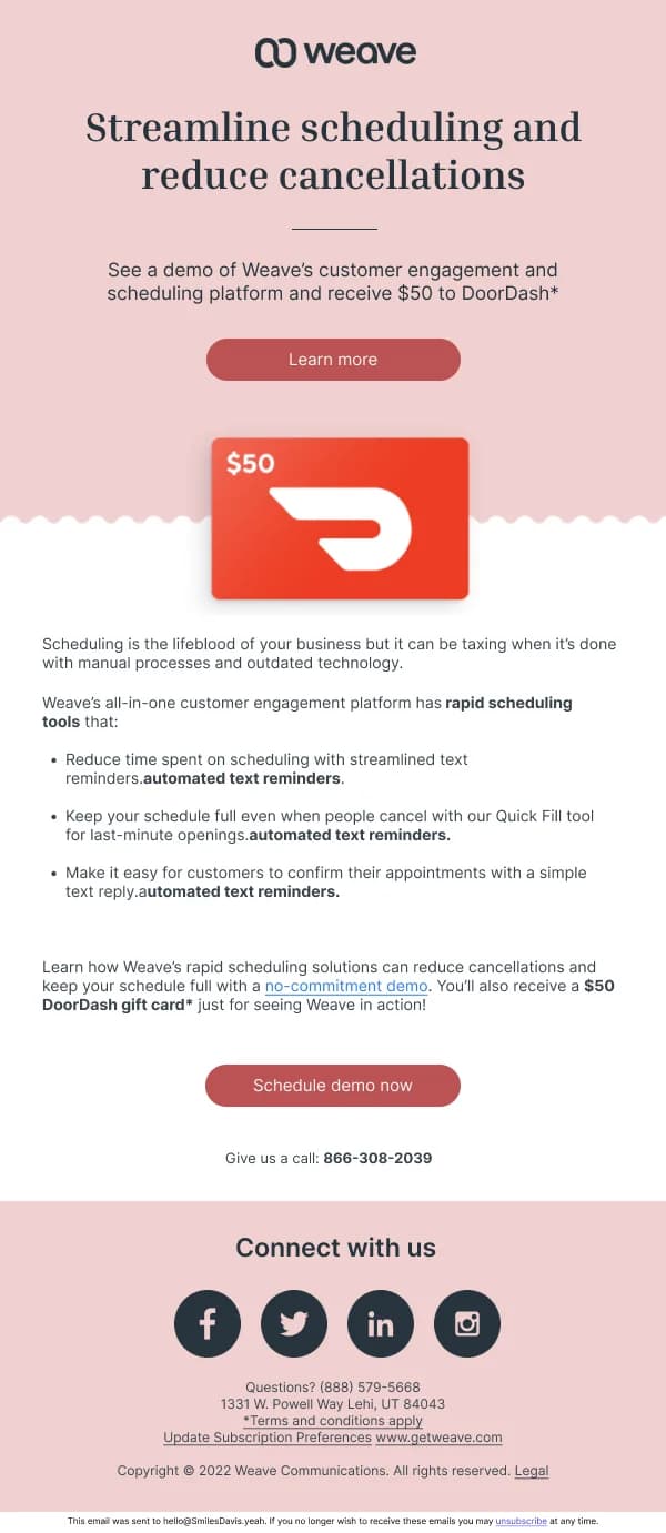 Streamline Scheduling and Reduce Cancellations — Product Promotions & Updates email design preview