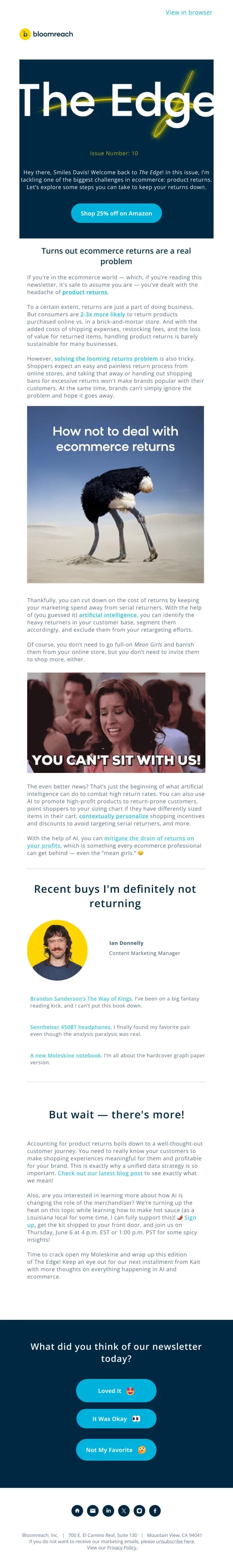 The Edge Ecommerce Returns — Newsletter email design preview