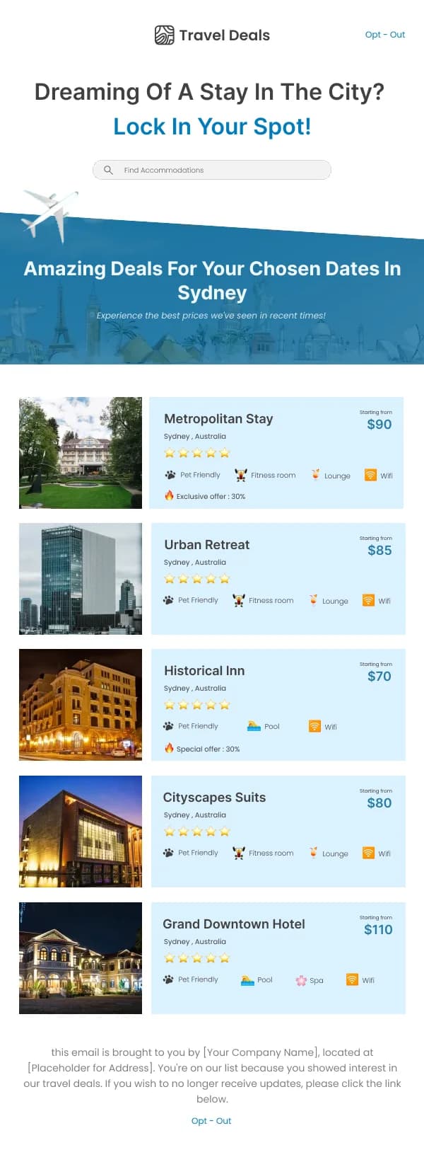 Travel-Amazing Deals In Sydney — Retargeting & Triggers email design preview