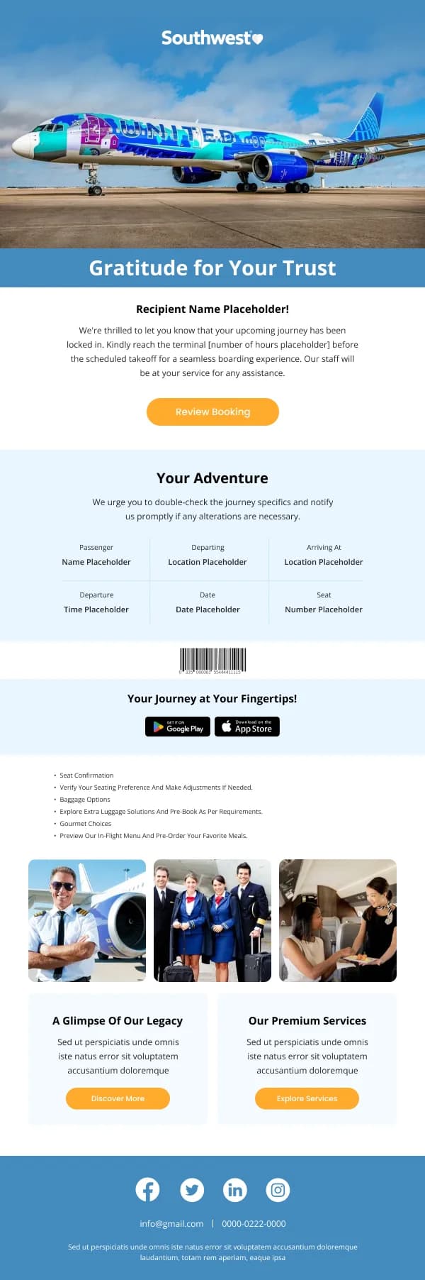 Flight Journey Confirmation HTML Email Template