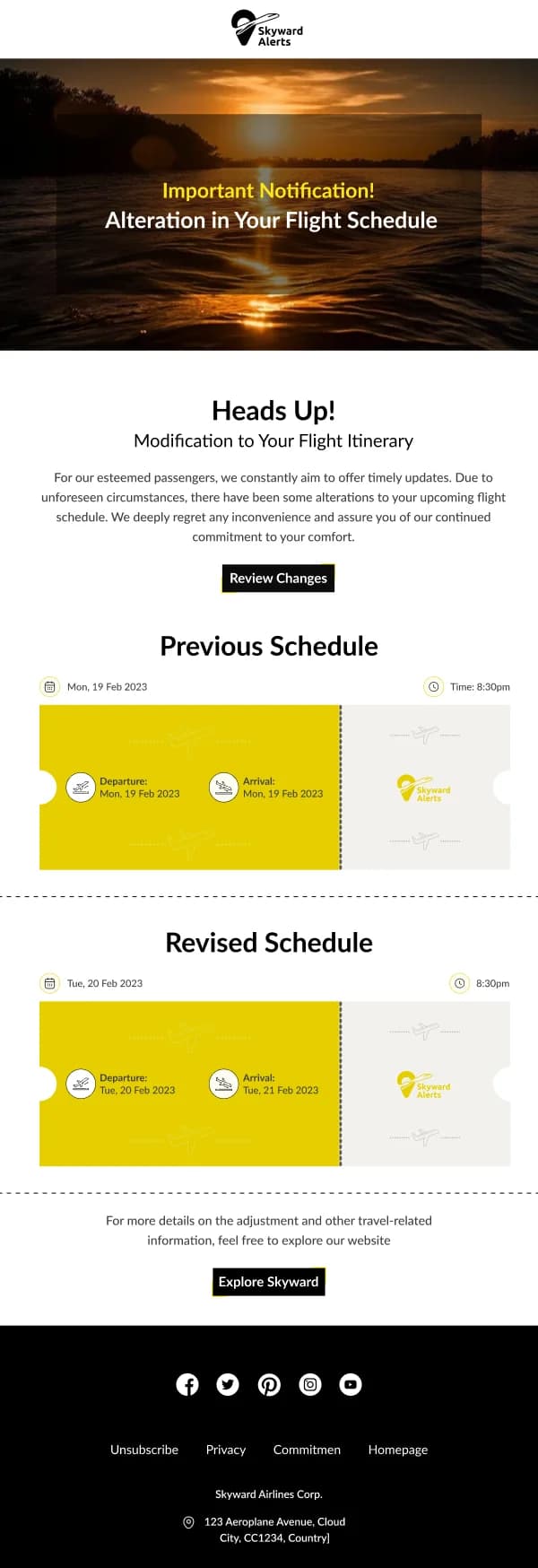 Travel-Modification In Flight Itinerary — Reminders email design preview