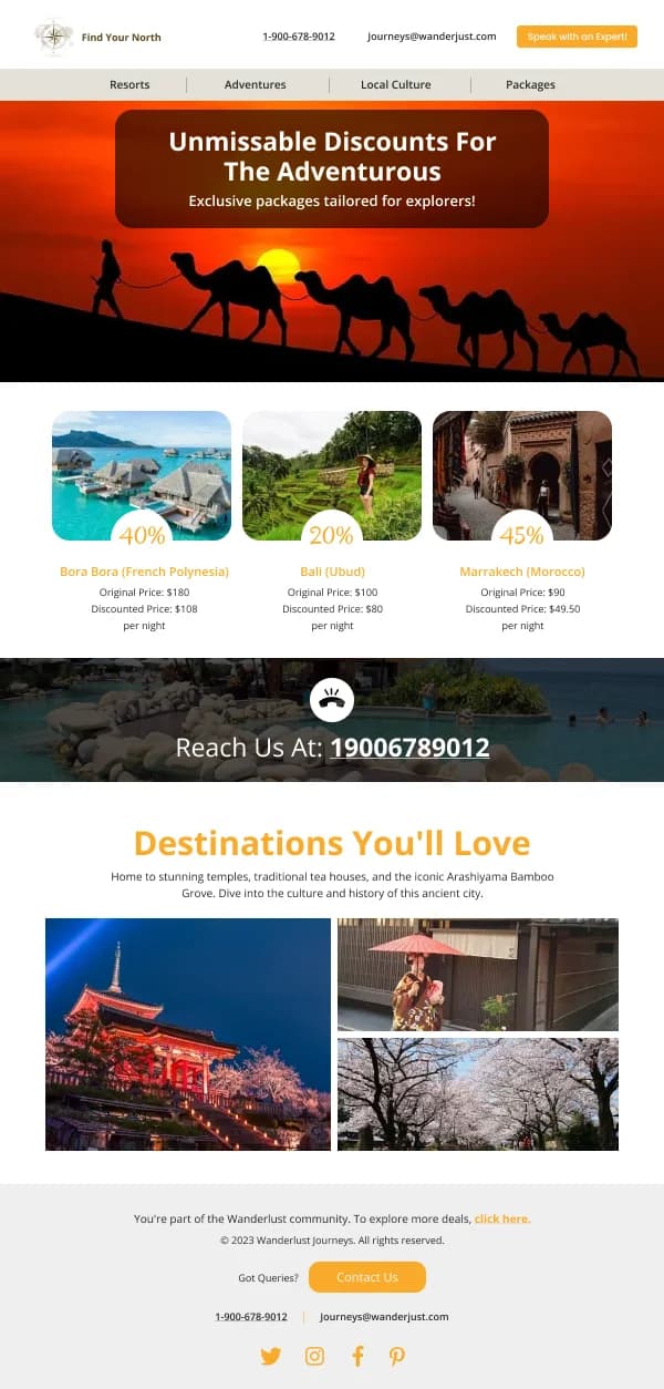 Travel-New Destinations Discounts — Product Launch email design preview