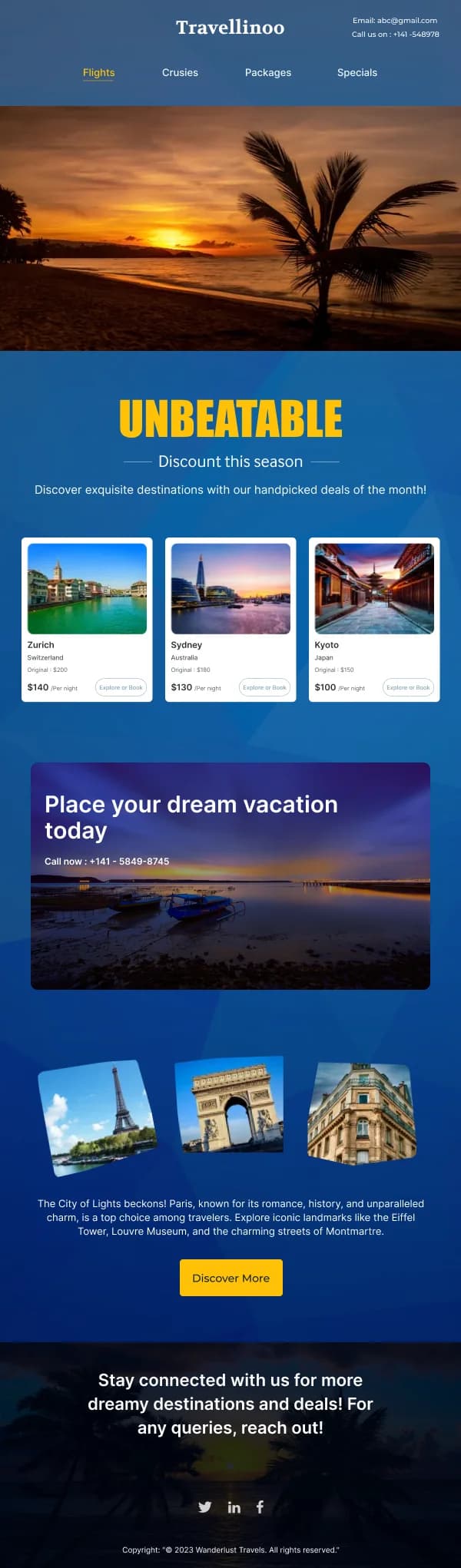 Travel Seasonal Deals — Discounts & Coupons email design preview