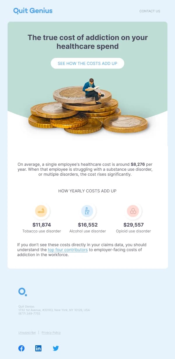 The True Cost of Addiction on Healthcare Spend — Product Promotions & Updates email design preview