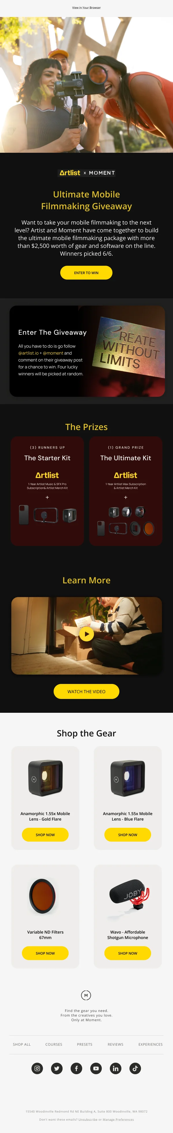 Ultimate Mobile Filmmaking Giveaway HTML Email Template