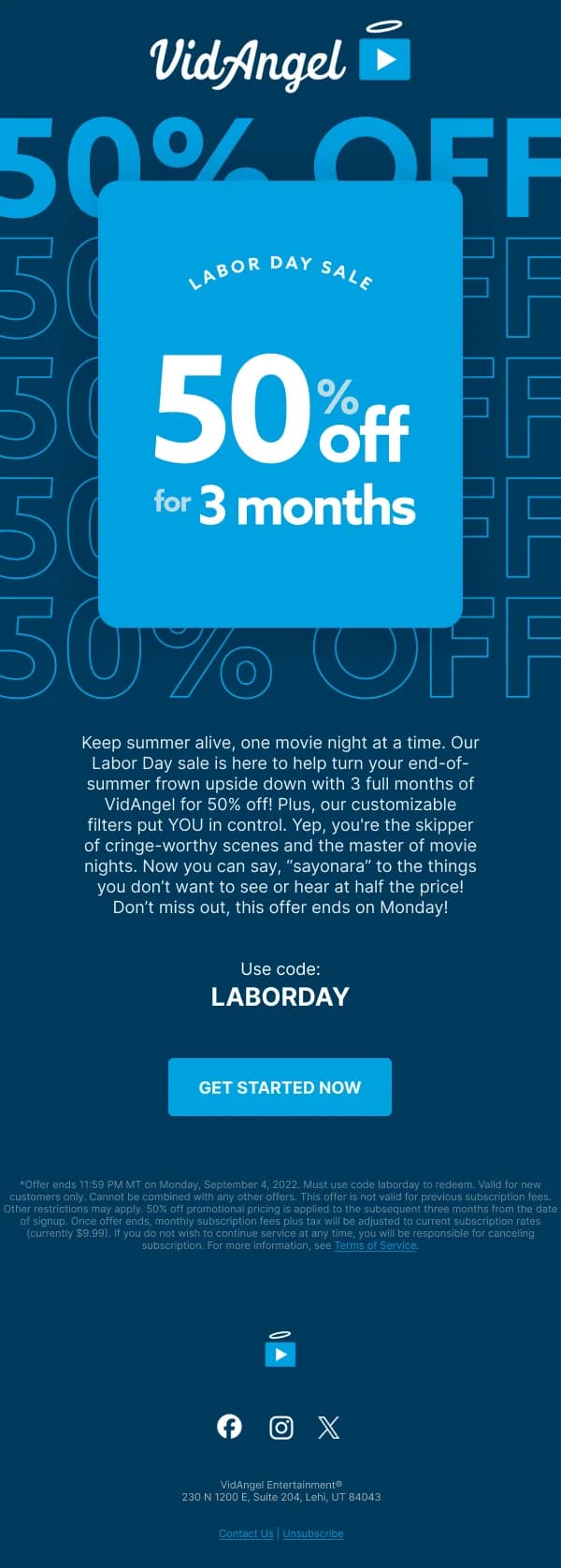 VidAngel Labor Day Sale — Discounts & Coupons email design preview